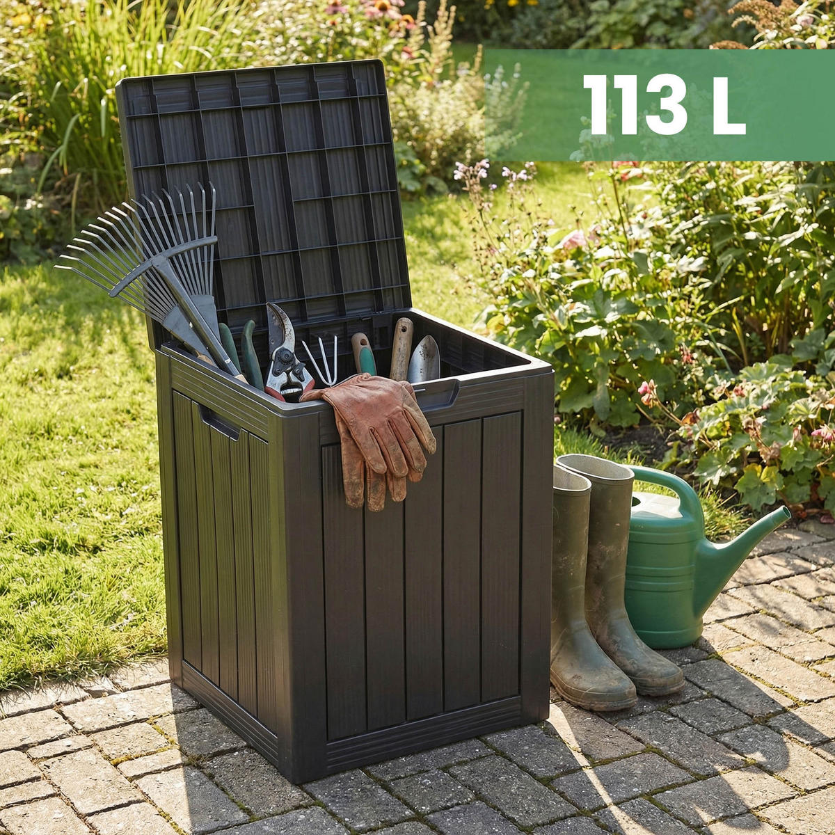GARTENBOX 113L Schwarz - Schwarz, Kunststoff (46/58.5/43cm) - Akord
