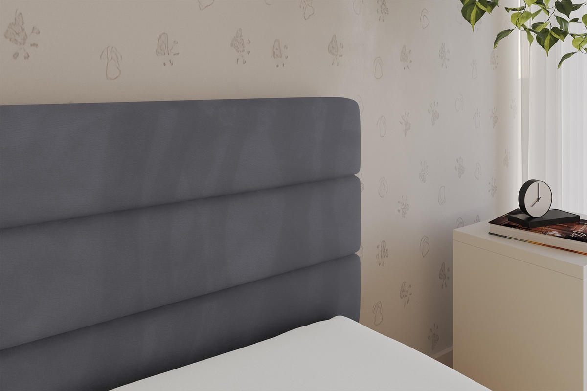 EINZELLBETT Jugendbett mit Bettkasten, Links - BEMY 90x200 Dunkelgrau - Dunkelgrau, Holzwerkstoff/Textil (90/200cm) - ALTDECOR