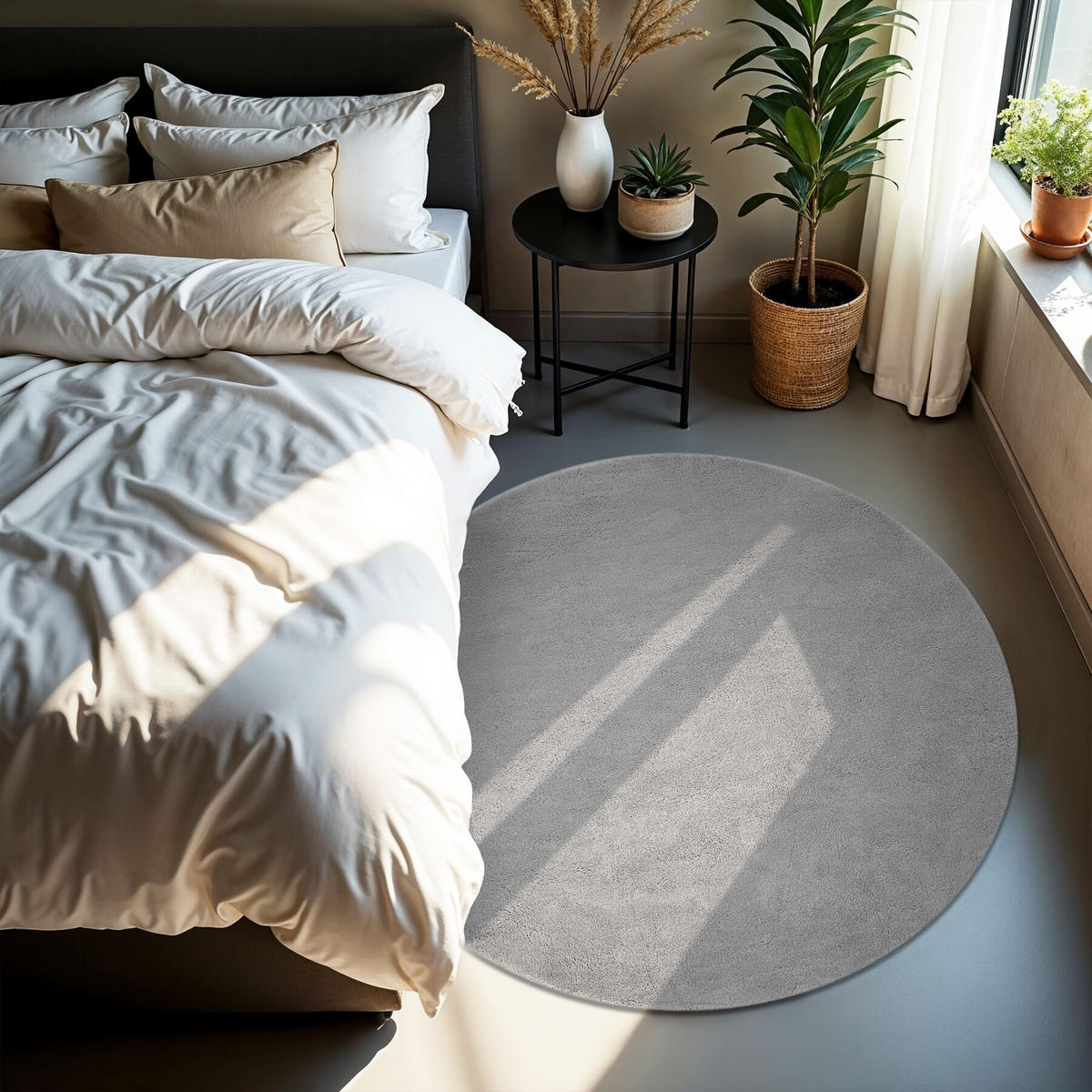 KURZFLORTEPPICH Soft Zone,rutschfeste Unterseite,grau - Grau, Kunststoff (120/120cm) - tectake