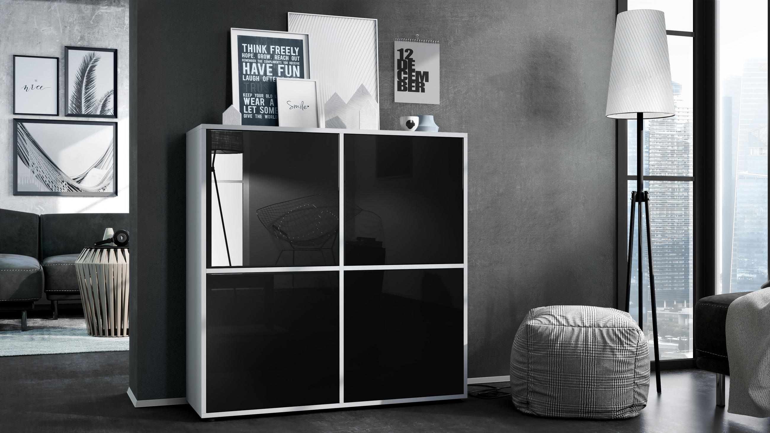 HIGHBOARD Cuba Türen in Schwarz Hochglanz - Schwarz Hochglanz, Holzwerkstoff (104/105.5/35.5cm) - Vladon