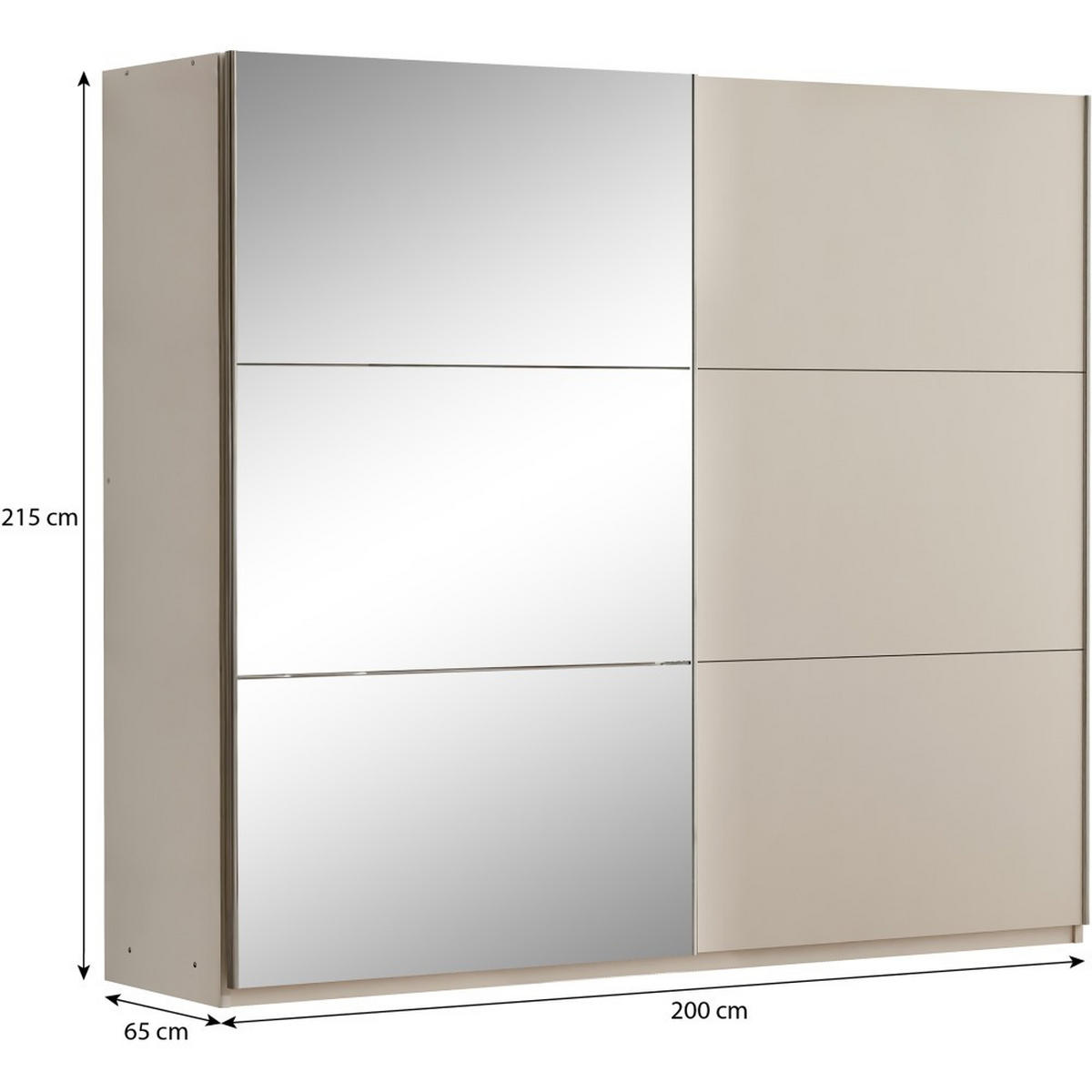 SCHWEBETÜRENSCHRANK Visto mit 2 Türen und Spiegel, 200 cm, Sandbeige - Sandfarben, Holzwerkstoff (200/215/65cm) - Beautysofa