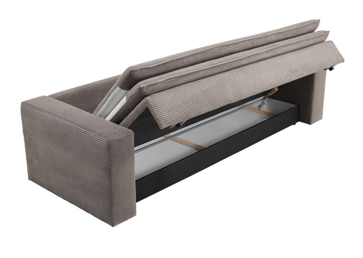 SOFA-SET braun Cord, Couch 3-Sitzer mit Bettfunktion inklusive Hocker - Beige/Braun, Holz/Textil (244/83/176cm) - Furn.Design