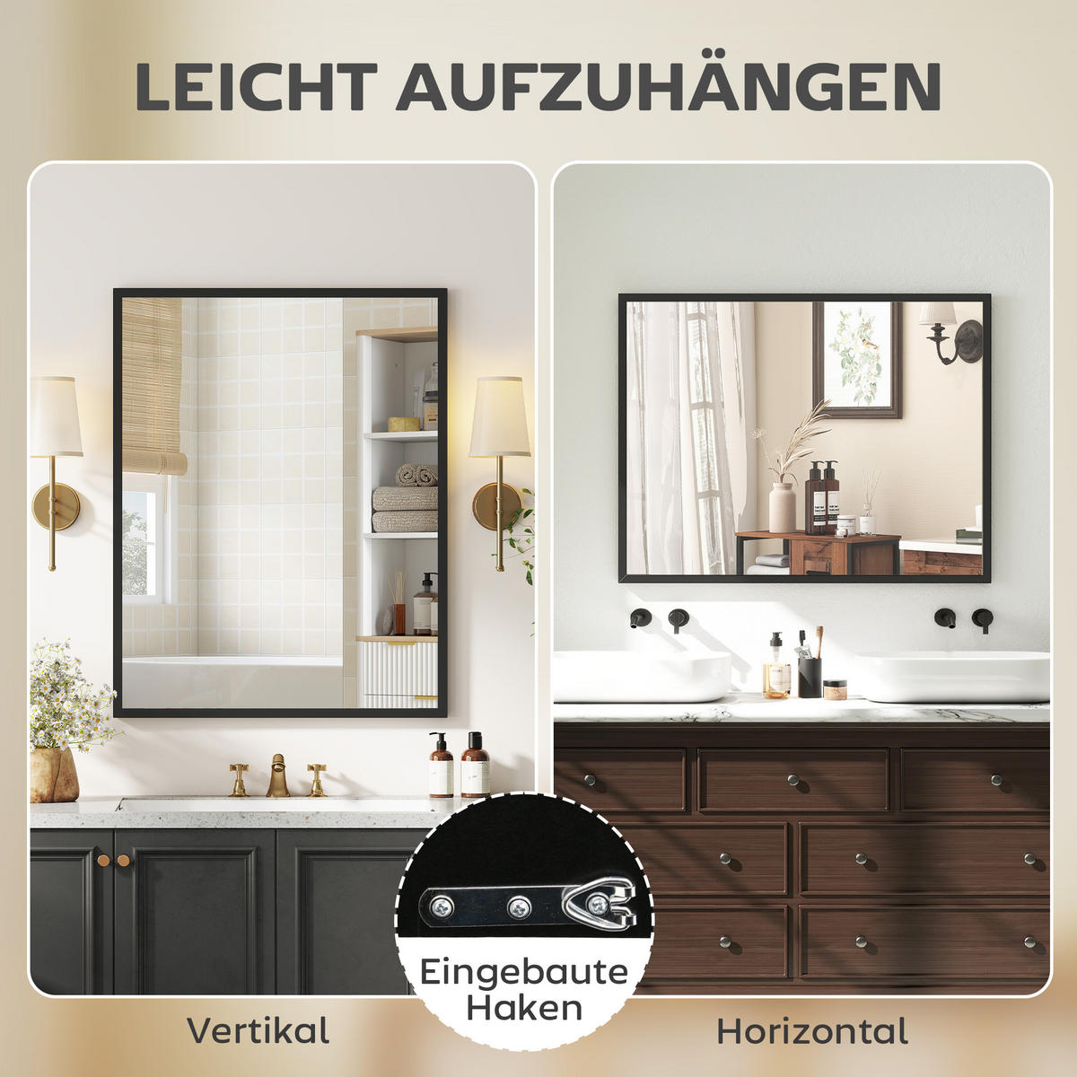 WANDSPIEGEL MDF Glas Schwarz - Schwarz, Holzwerkstoff (2/90/70cm) - HOMCOM