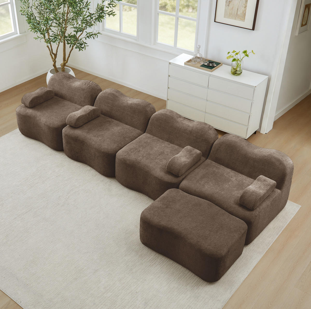 MODULSOFA Ecksofa Samt Braun 2-4-Sitzer - Braun, Textil (167/384cm) - Meubliv