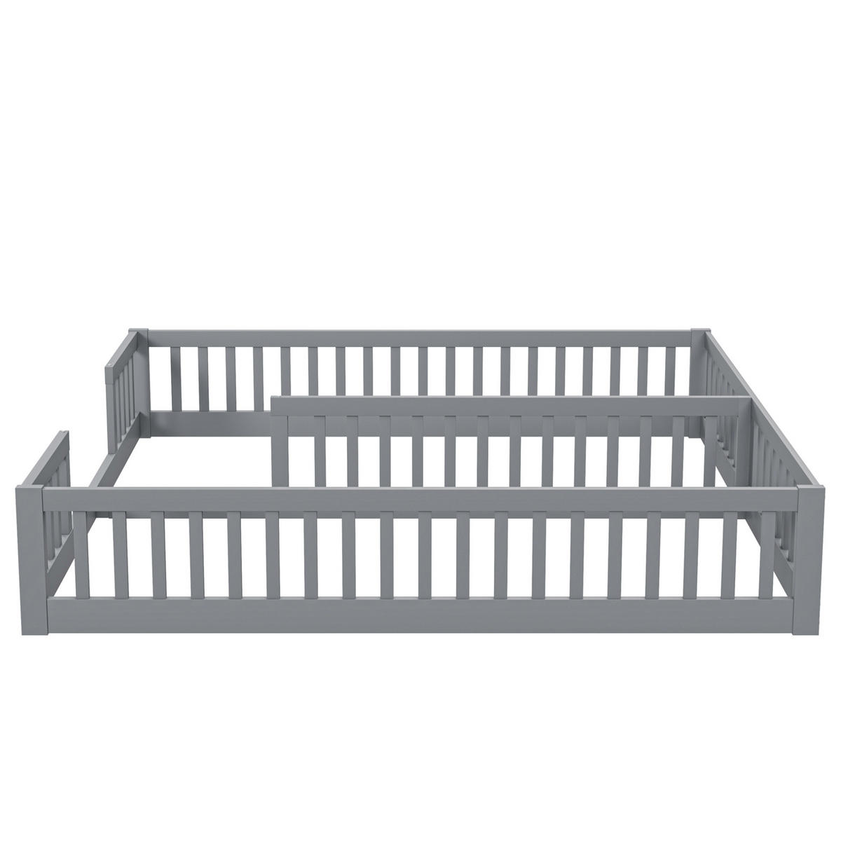 KINDERBETT 2er-Set mit Sicherheitsgitter 90x200 cm Kiefernholz Grau - Grau, Holzwerkstoff (90/200cm) - Beauniv