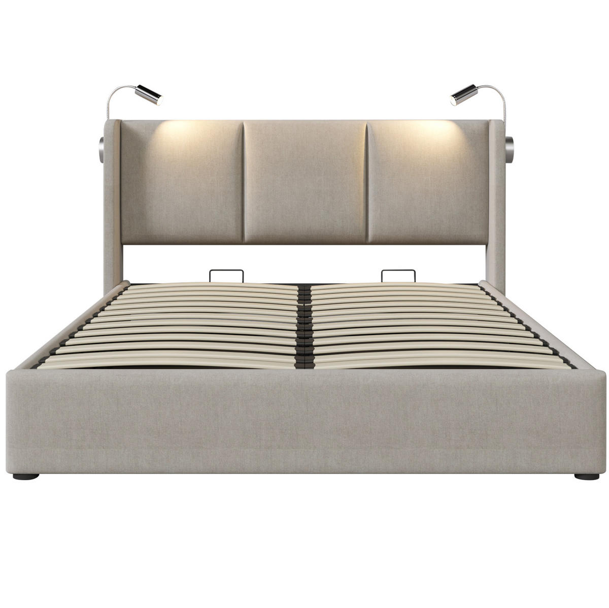 POLSTERBETT 180x200 cm in Beige mit Bettkasten, Leselampe und 2 USB-Anschlüssen - Beige, Textil (180/200cm) - IVMEU