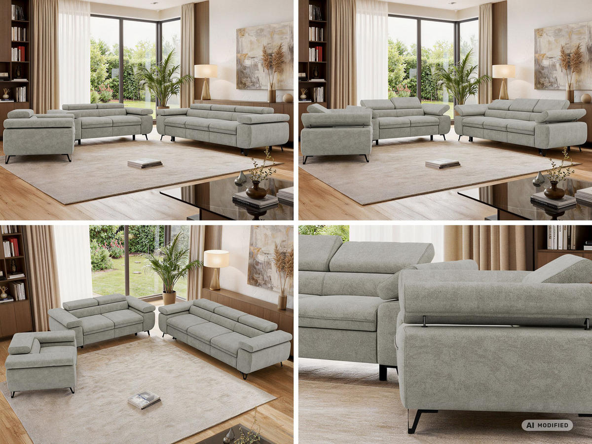 SEDACIA ZOSTAVA PETERS 1+2+3 - Sivá Štruktúrovaná látka - čierna/sivá, kov/textil (262/76/99cm) - MKS