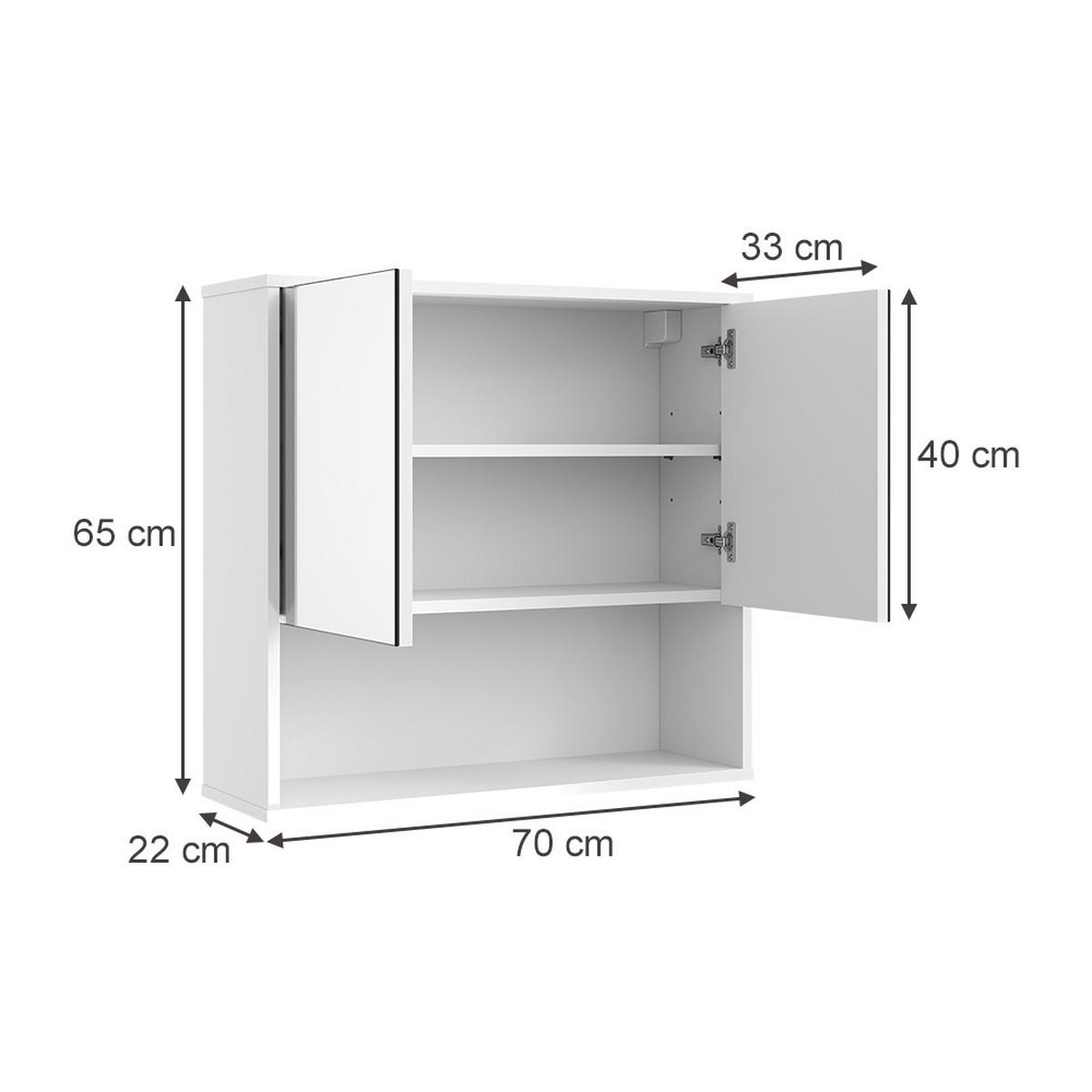 BADSPIEGELSCHRANK Eliza Weiß Riffel 70 x 65 cm - Weiß, Holzwerkstoff (70/65/22cm) - Vicco