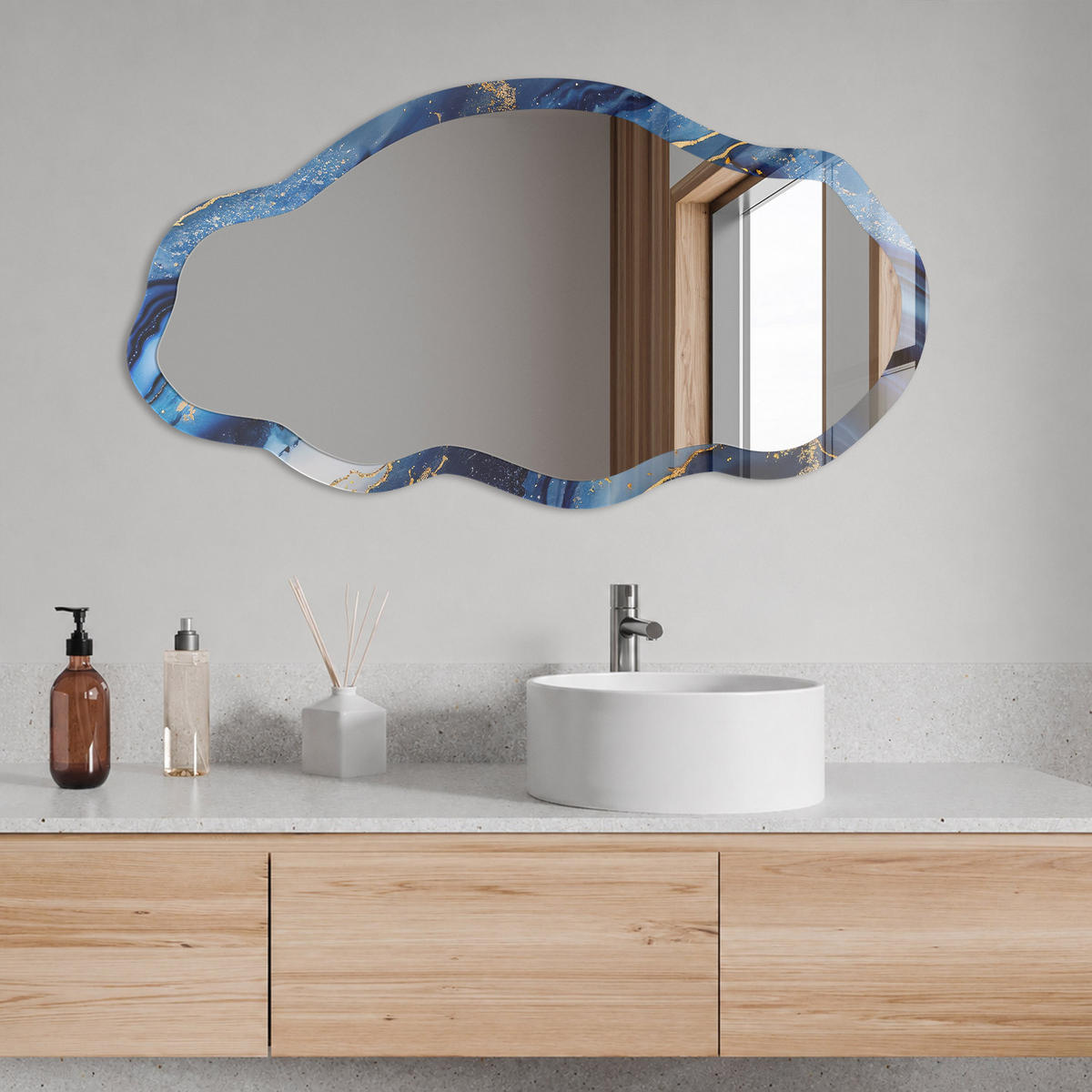 SPIEGEL 90x45 cm asymmetrisch mit Druck - Abstrakter Marmor - Transparent, Glas (45/90/0.4cm) - TULUP