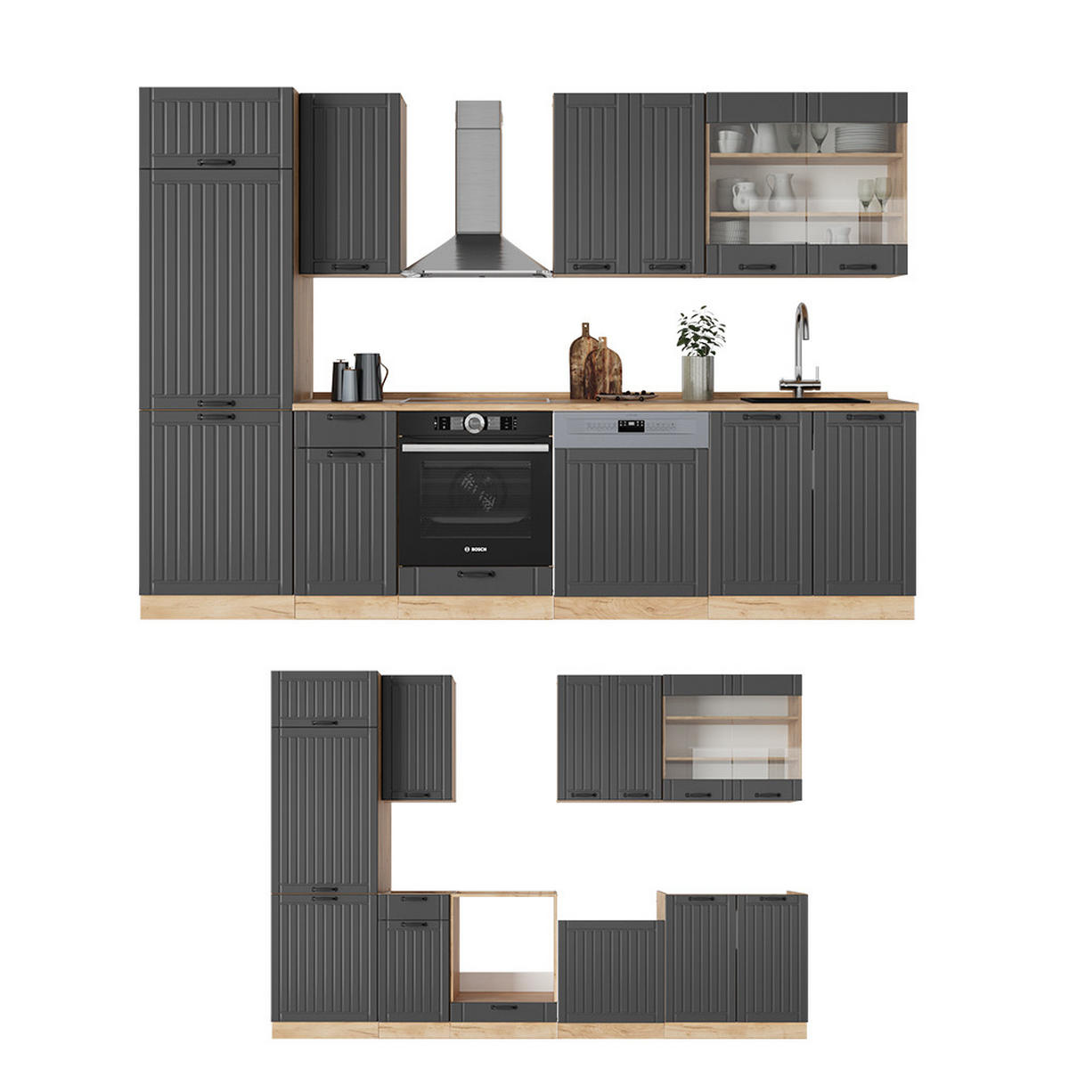 KUCHYŇSKÝ KOUT Fame-Line Tmavě šedá - tmavě šedá, kompozitní dřevo (300/81.6/60cm) - Vicco