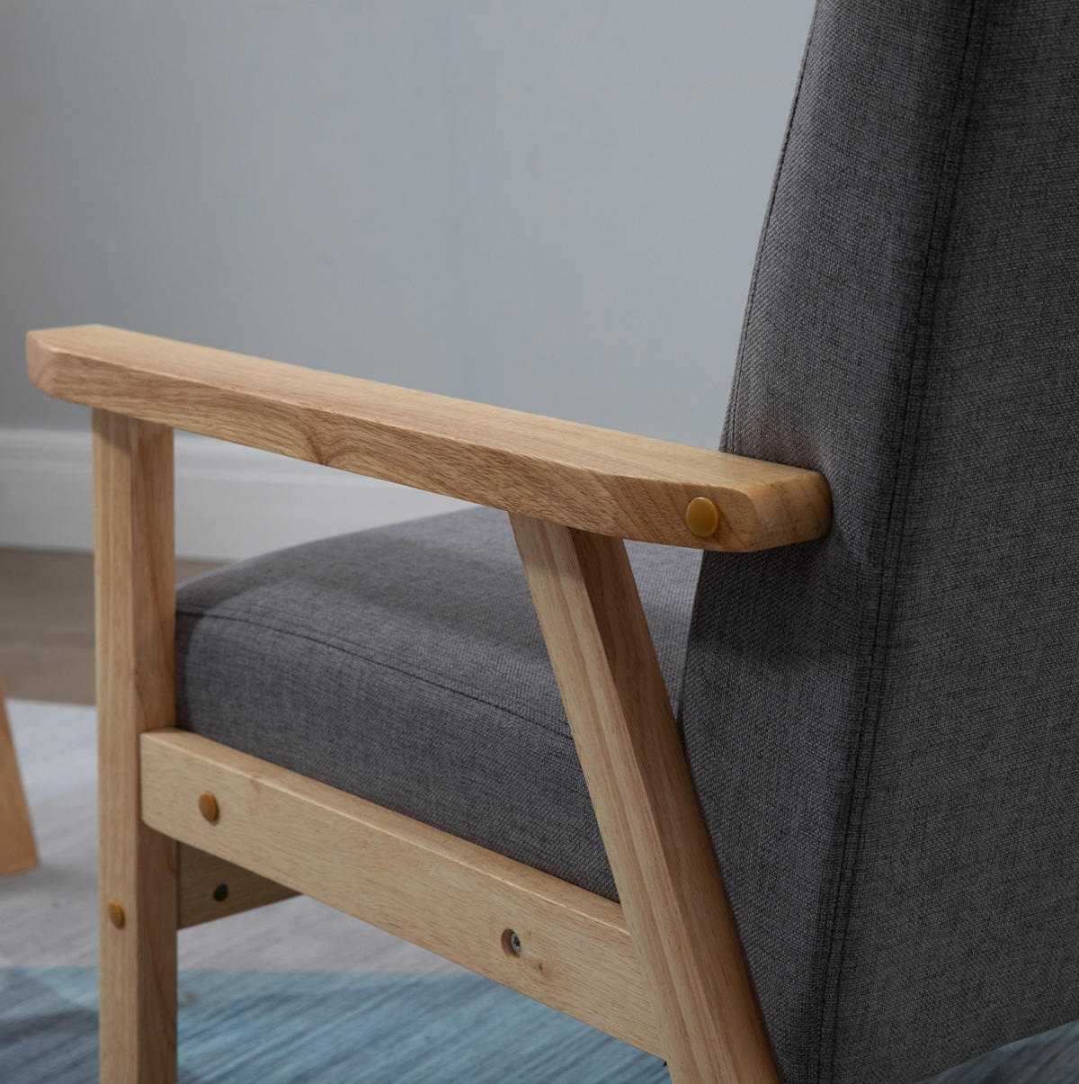 SESSEL 64/70/72 cm in Grau mit Leinenoptik und Holzgestell - Grau, Textil (70/72/64cm) - Flora Grace