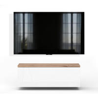 LOWBOARD Barvo 100 Eiche Wotan / Weiß Hochglanz 100/34/32 cm – hängendes TV-Board - Braun/Weiß, Holzwerkstoff (100/34/32cm) - AX Living