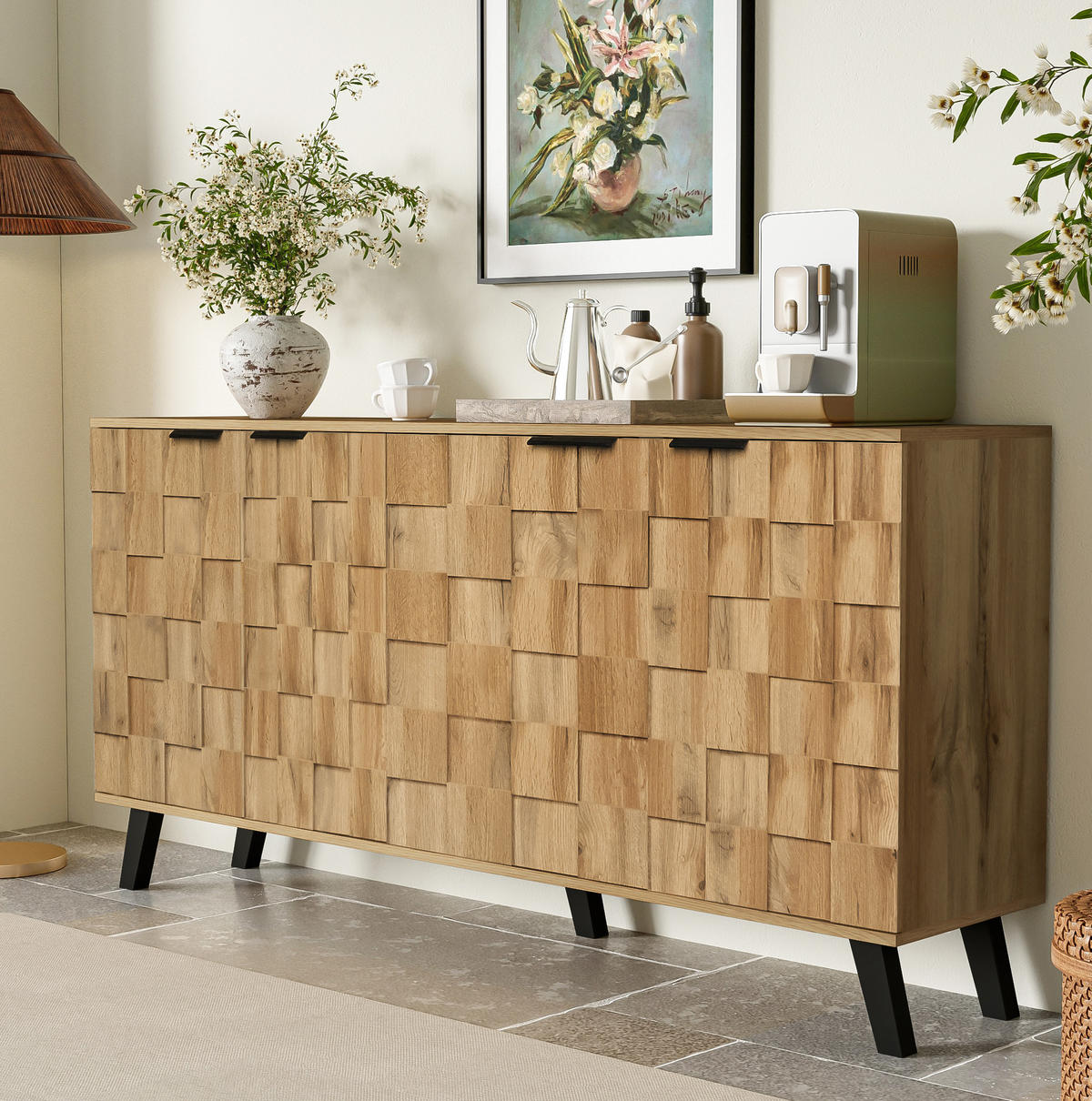 SIDEBOARD mit 4 Türen 160,5 x 35,5 x 78 cm Holzoptik - Hellbraun, Holzwerkstoff (160.5/78/35.5cm) - Meubliv