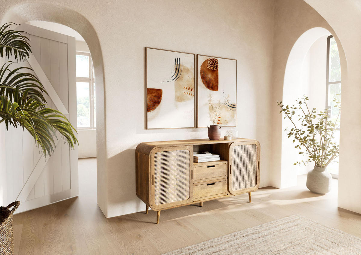 SIDEBOARD Mango 150x40x80 natur lackiert VALENCIA #118 - Braun, Holz (150/80/40cm) - Massivmoebel24