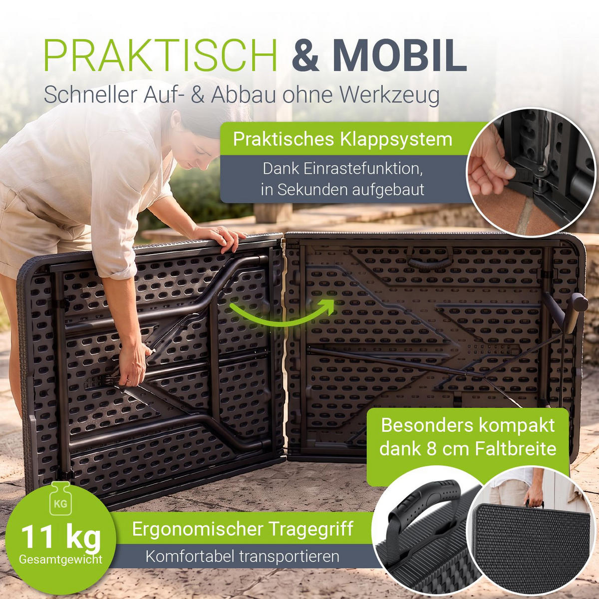 GARTENTISCH Easyfold klappbar schwarz - Schwarz, Kunststoff (180/74/74cm) - Juskys