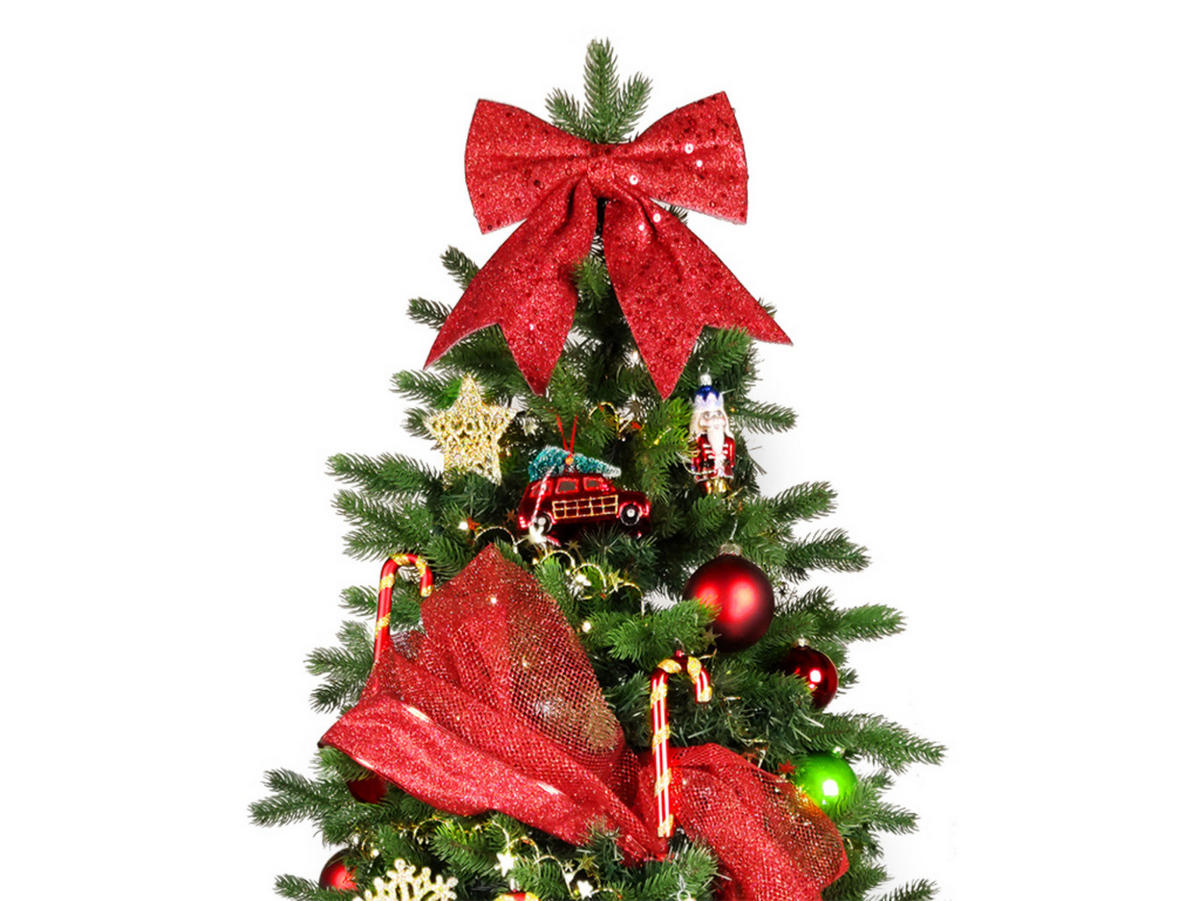 WEIHNACHTSBAUM geschmückt künstlich mit 152 Ornamenten SYMBOL WEIHNACHTEN 240 cm Baum mit Ständer und Weihnachtsschmuck - Blau/Rot, Kunststoff (240cm) - LAALU