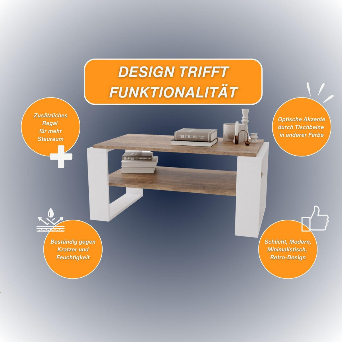 COUCHTISCH Kaja96 96/42/53,8 - Nussbaumfarben/Weiß, Holzwerkstoff (54/96/42cm) - RAUMHIRSCH FURNITURE