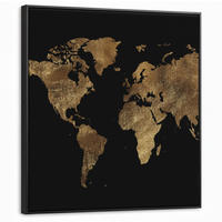 LEINWAND Bilder mit Rahmen - Weltkarte - Gold - Luxus - Erde - Schwarz - 90x90 - Goldfarben, Textil (90/90cm) - MuchoWow