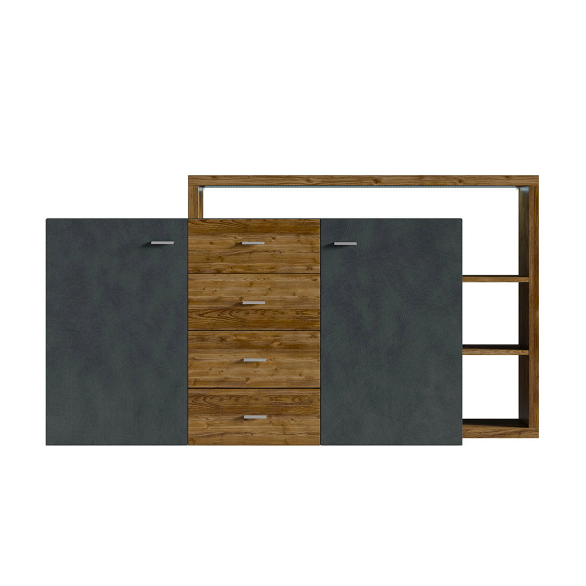 KOMODA Ilyes Siva in les - siva, leseni material (180/98/37cm) - Petits-meubles