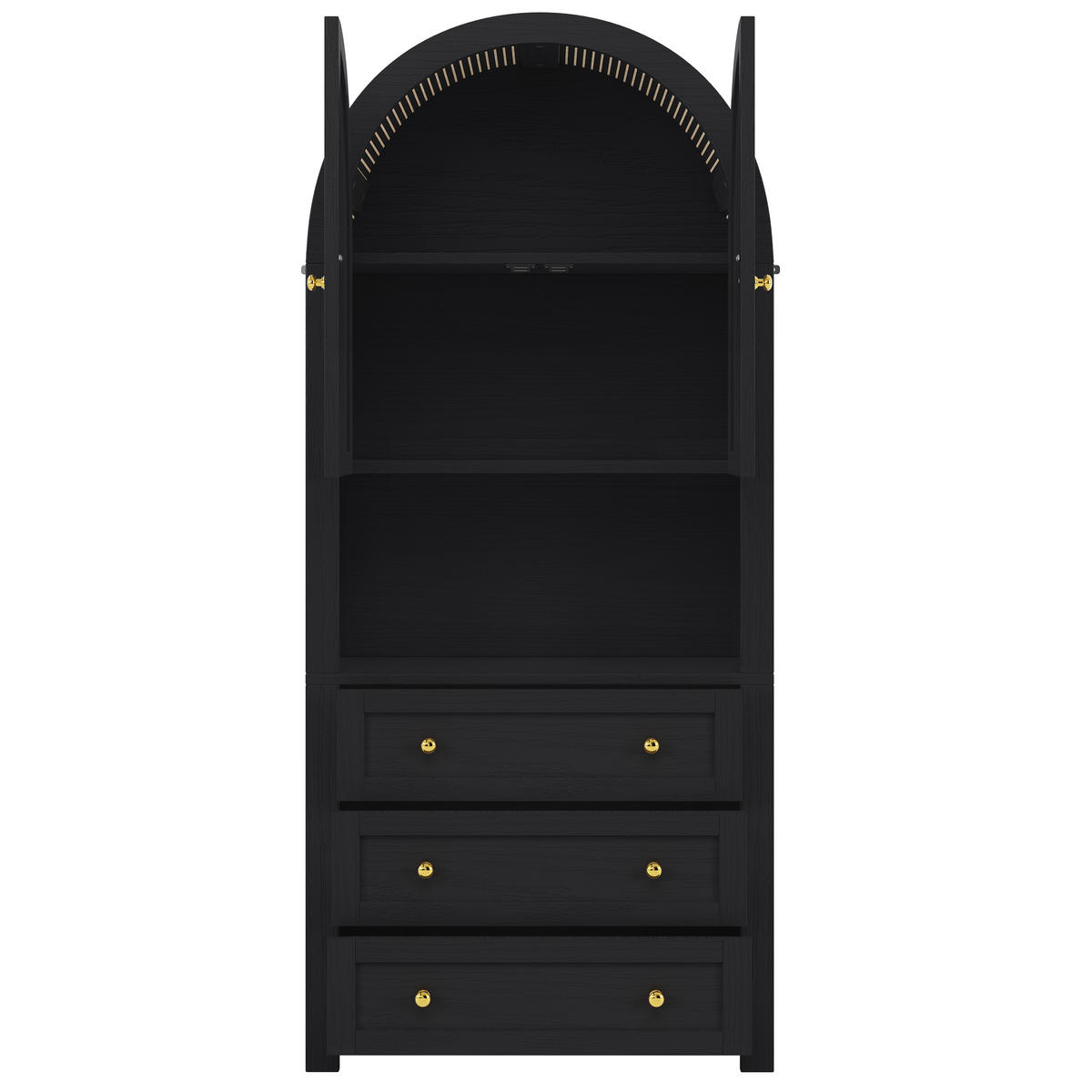 HIGHBOARD in Schwarz mit Schubladen, Türen und offenen Regalen für Wohnzimmer, B70/T35/H180cm - Schwarz, Holzwerkstoff/Metall (70/180/35cm) - STILVORA