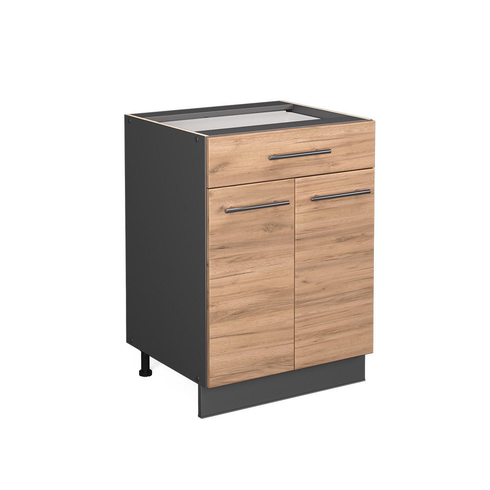 KÖKSUNDERSKÅP Fame-Line Goldkraft ek 60 cm med låda, utan bänkskiva Honungsek, Antracit 82/60/51.6 cm
