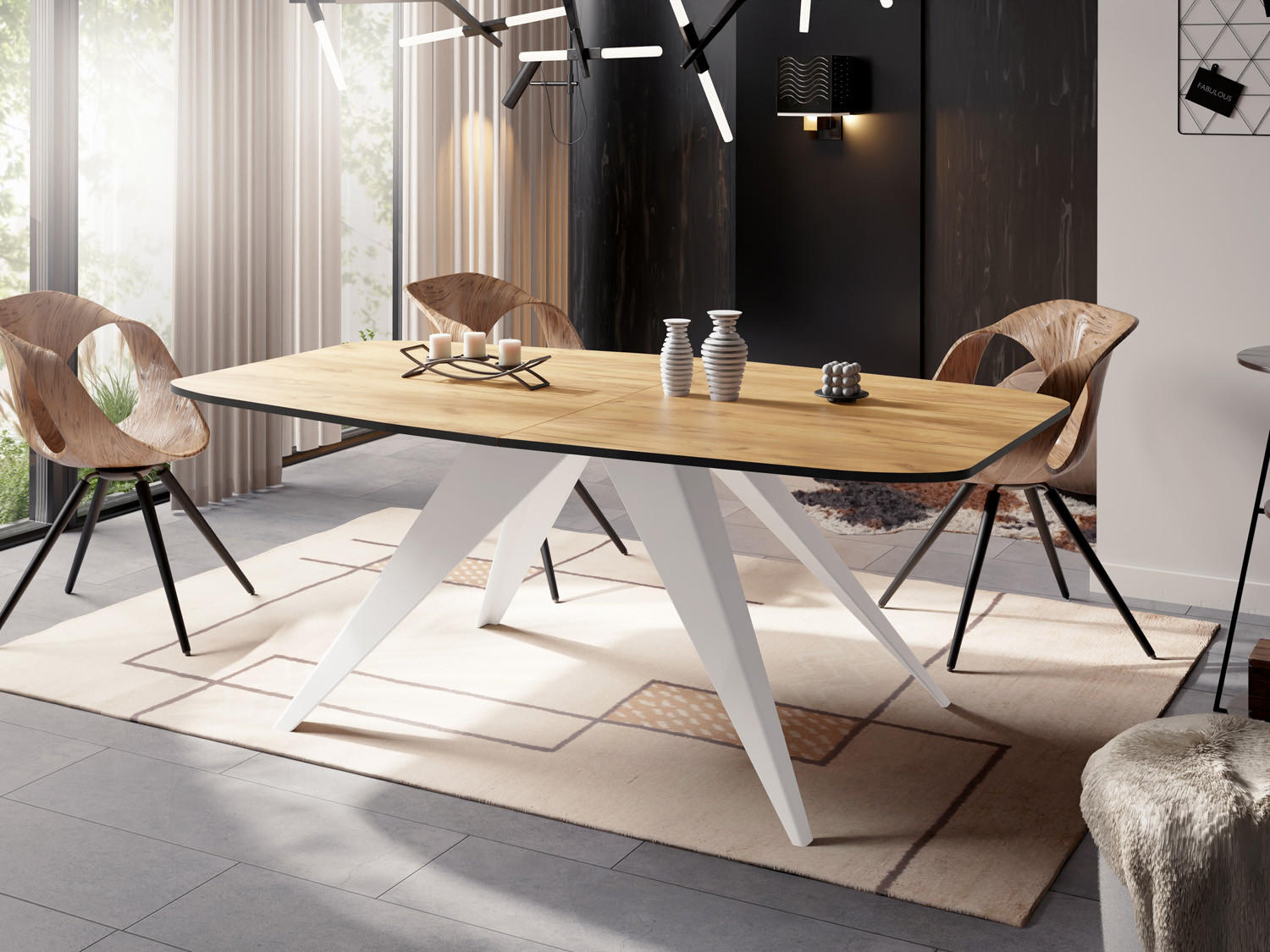 ESSTISCH Fatina rechteckig ausziehbar, Craft Eiche 160-198/90/76 cm - Eiche Wotan/Weiß, Holzwerkstoff/Metall (160/80/76cm) - WFL GROUP