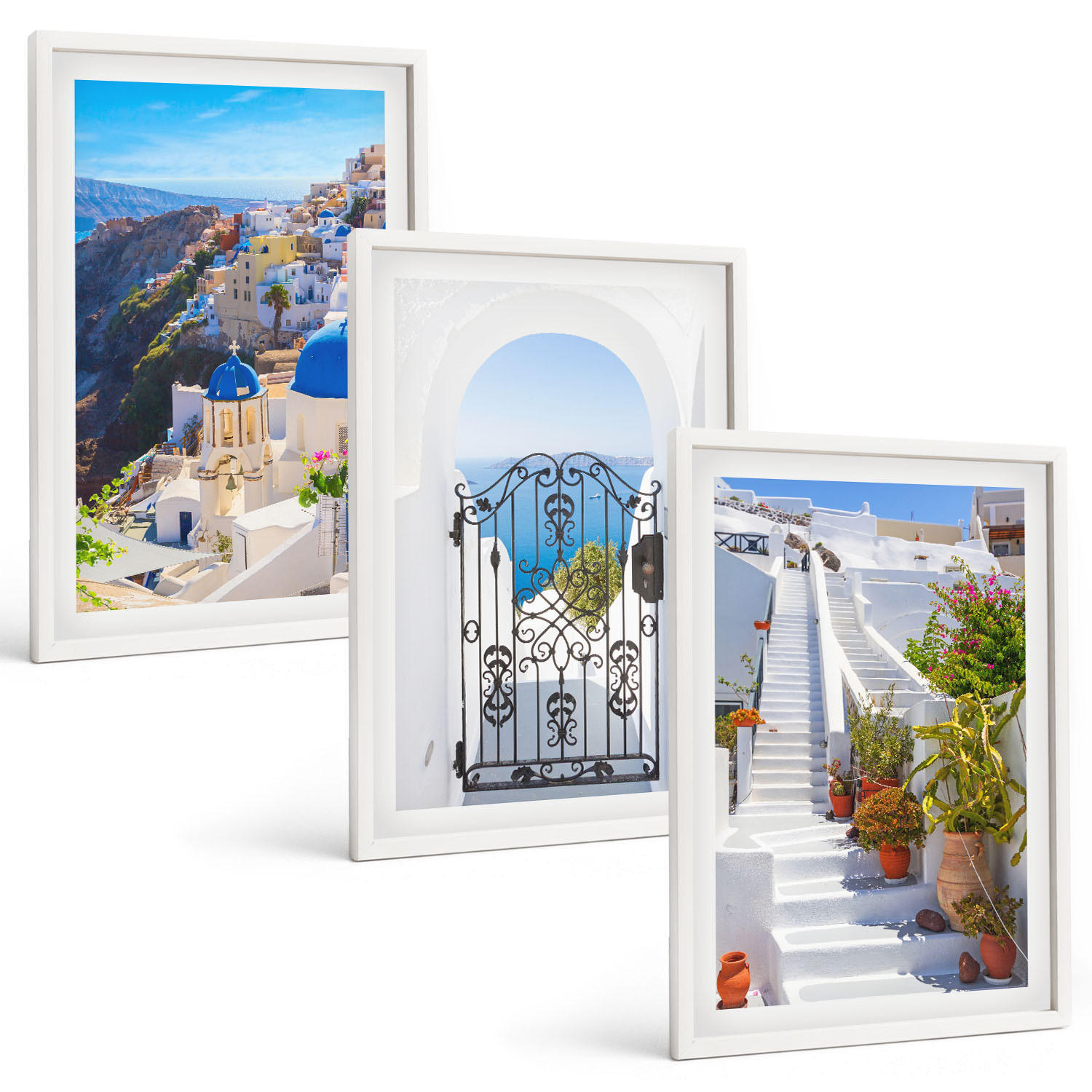 BILDER SET 3er Set - 40x60 cm Weißer Rahmen - Santorini-Architektur Oia - Weiß, Kunststoff (40/60cm) - TULUP