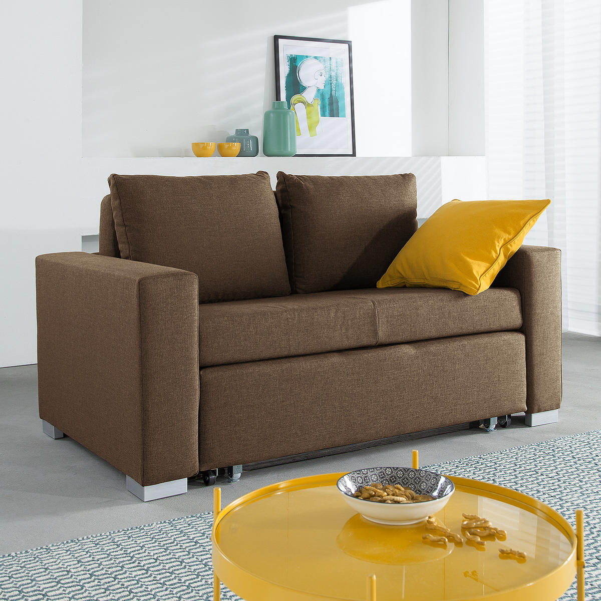SCHLAFSOFA - Silberfarben/Braun, Textil (153/90/90cm) - home24