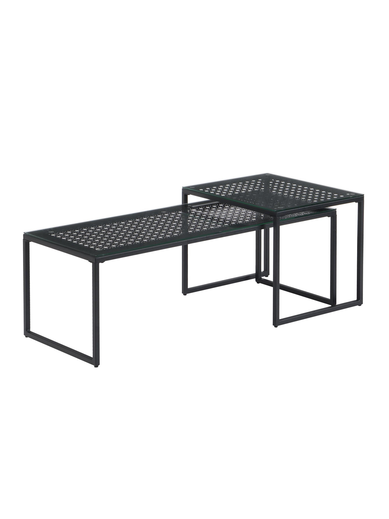 SOFATISCHE 2er-Set ALCUDIA, Einscheibensicherheitsglas, Schwarz, 100 x 40 x 35 cm - Schwarz, Glas/Metall (40/100/35cm) - KADIMA DESIGN