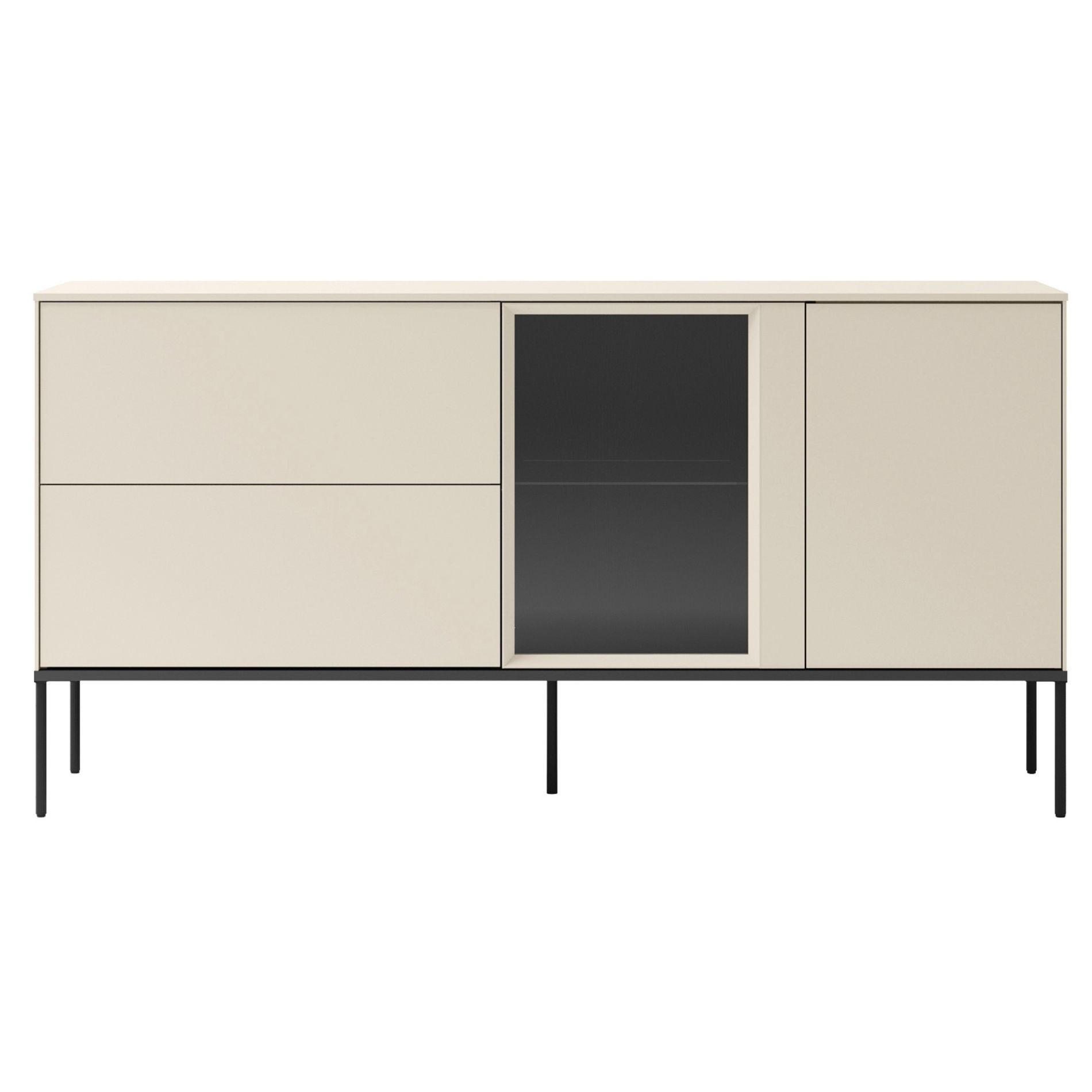 SIDEBORAD Bellezo mit beleuchteter Glasvitrine Creme 196 cm - Creme/Schwarz, Holzwerkstoff/Metall (166/85/41cm) - Selsey