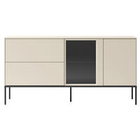 SIDEBORAD Bellezo mit beleuchteter Glasvitrine Creme 196 cm - Creme/Schwarz, Holzwerkstoff/Metall (166/85/41cm) - Selsey