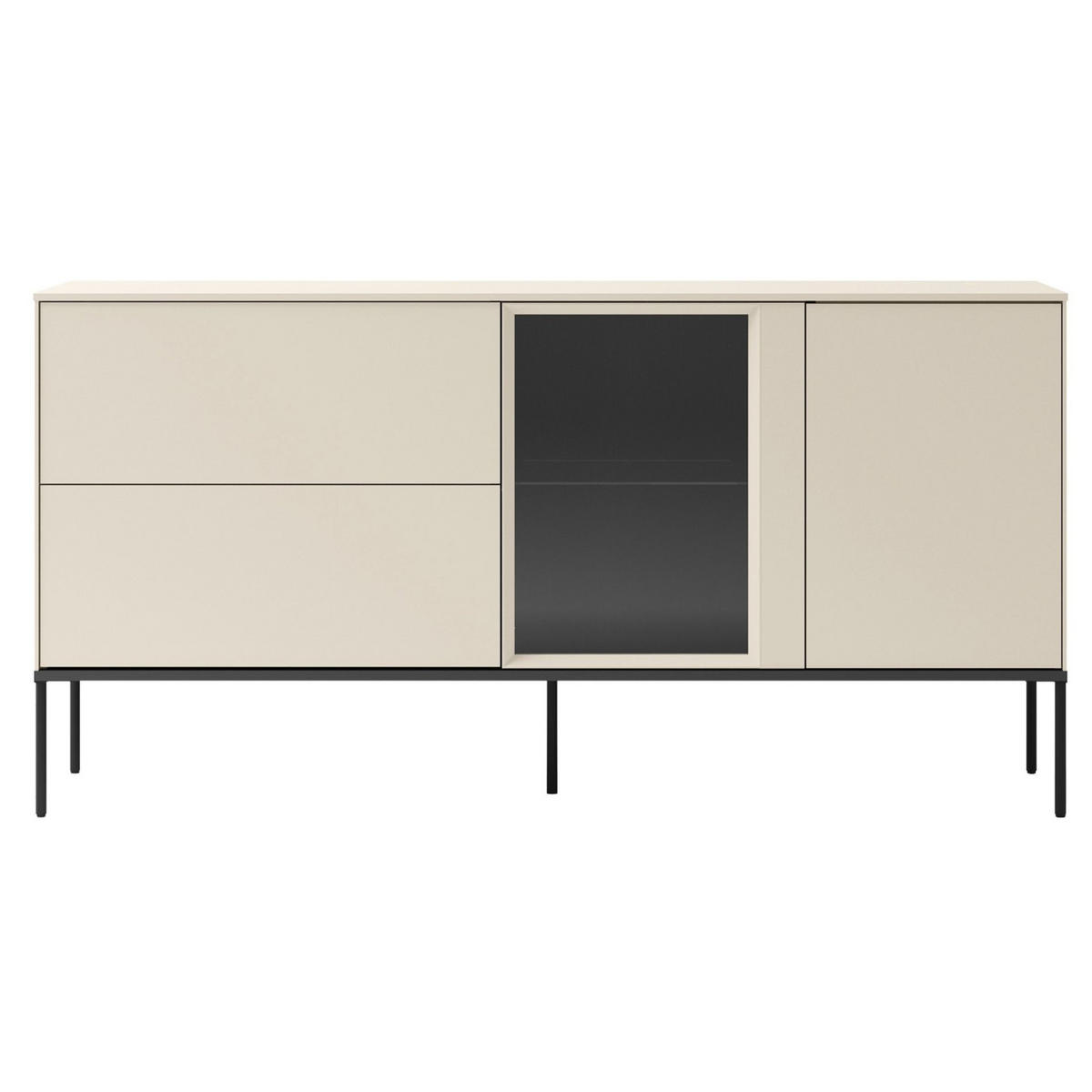 SIDEBORAD Bellezo mit beleuchteter Glasvitrine Creme 196 cm - Creme/Schwarz, Holzwerkstoff/Metall (166/85/41cm) - Selsey