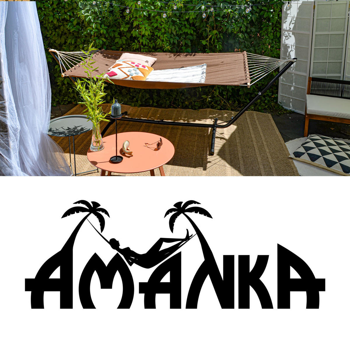XL HÄNGEMATTE mit Gestell 310/100 cm, Braun/Schwarz - Schwarz, Metall (100/96/310cm) - Amanka