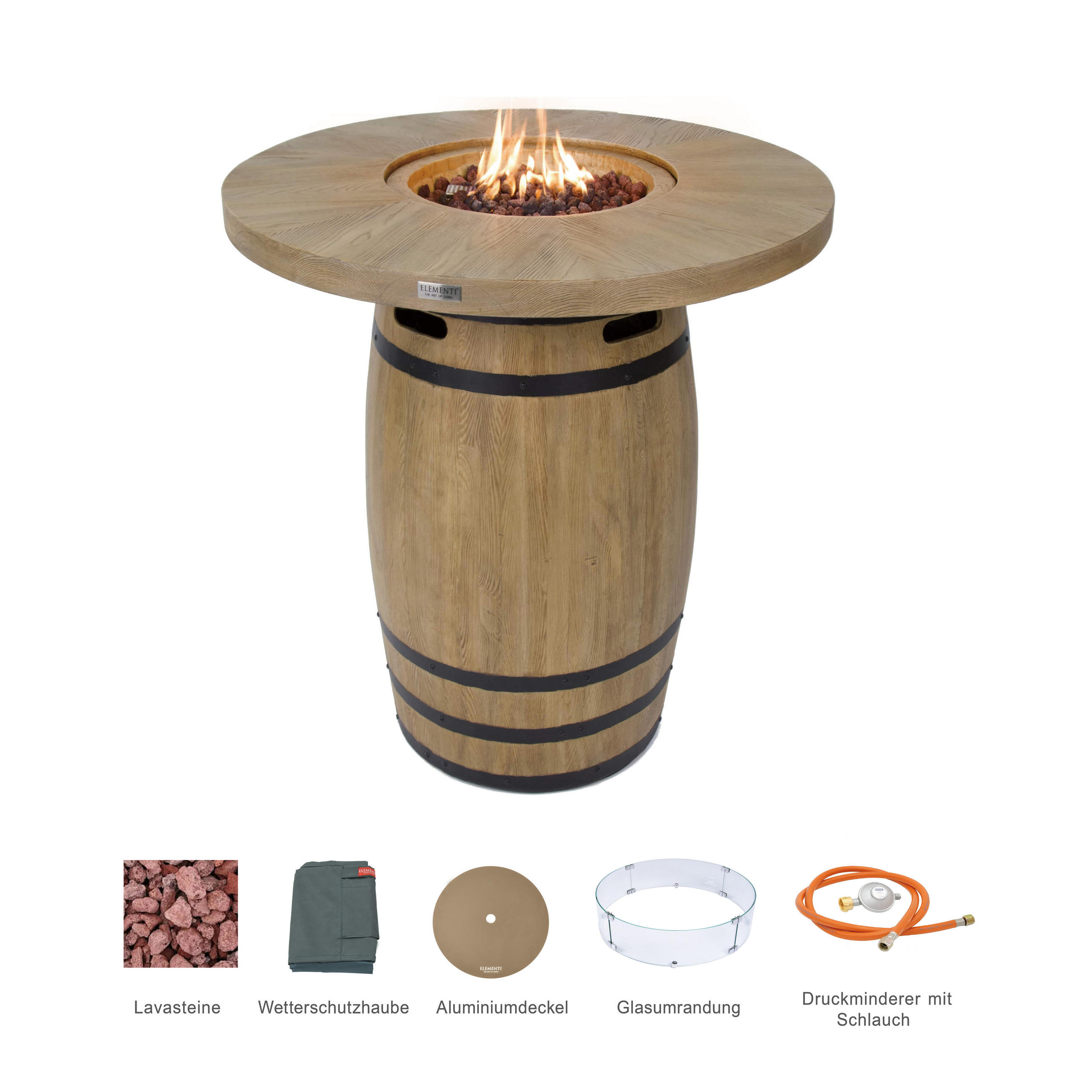 FEUERTISCH LAFITE Bartische aus Beton - 2-tlg. Set inkl. Glasumrandung - Naturfarben, Stein (122/110/122cm) - Elementi