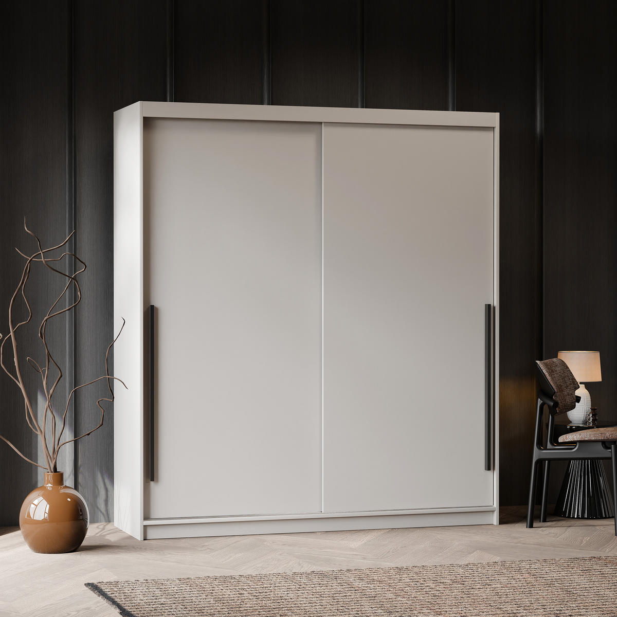 SILENTE 180 cm Schiebetürenschrank mit Einlegeböden und Kleiderstange - Beige, Holzwerkstoff (180/205/60cm) - Idohome