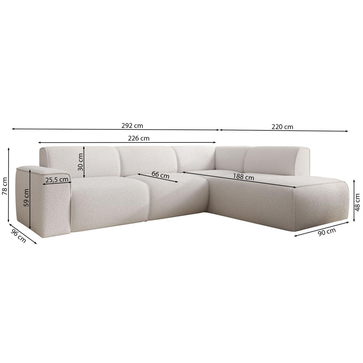 ECKSOFA Bouvi Beige links - Beige/Schwarz, Kunststoff/Textil (292/220cm) - Selsey