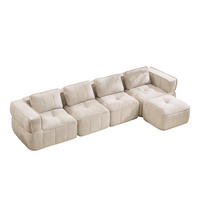 ECKSOFA DE-34428 4-Sitzer L-Form mit Hocker Beige - Beige, Textil (162/344cm) - ComfortXL
