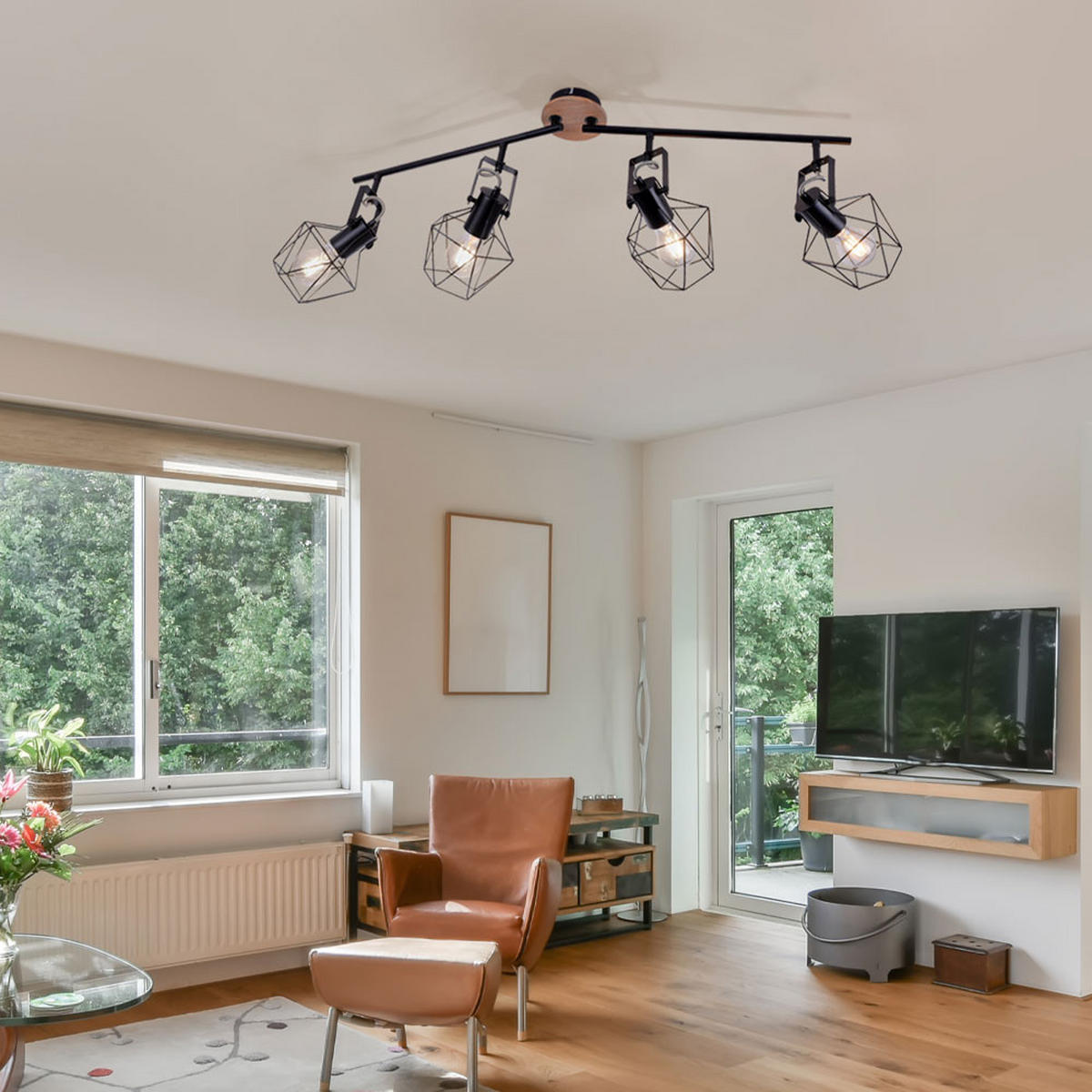 DECKENLEUCHTE Metall Schwarz Holzoptik - Schwarz, Holz (110/10.9/30.5cm)