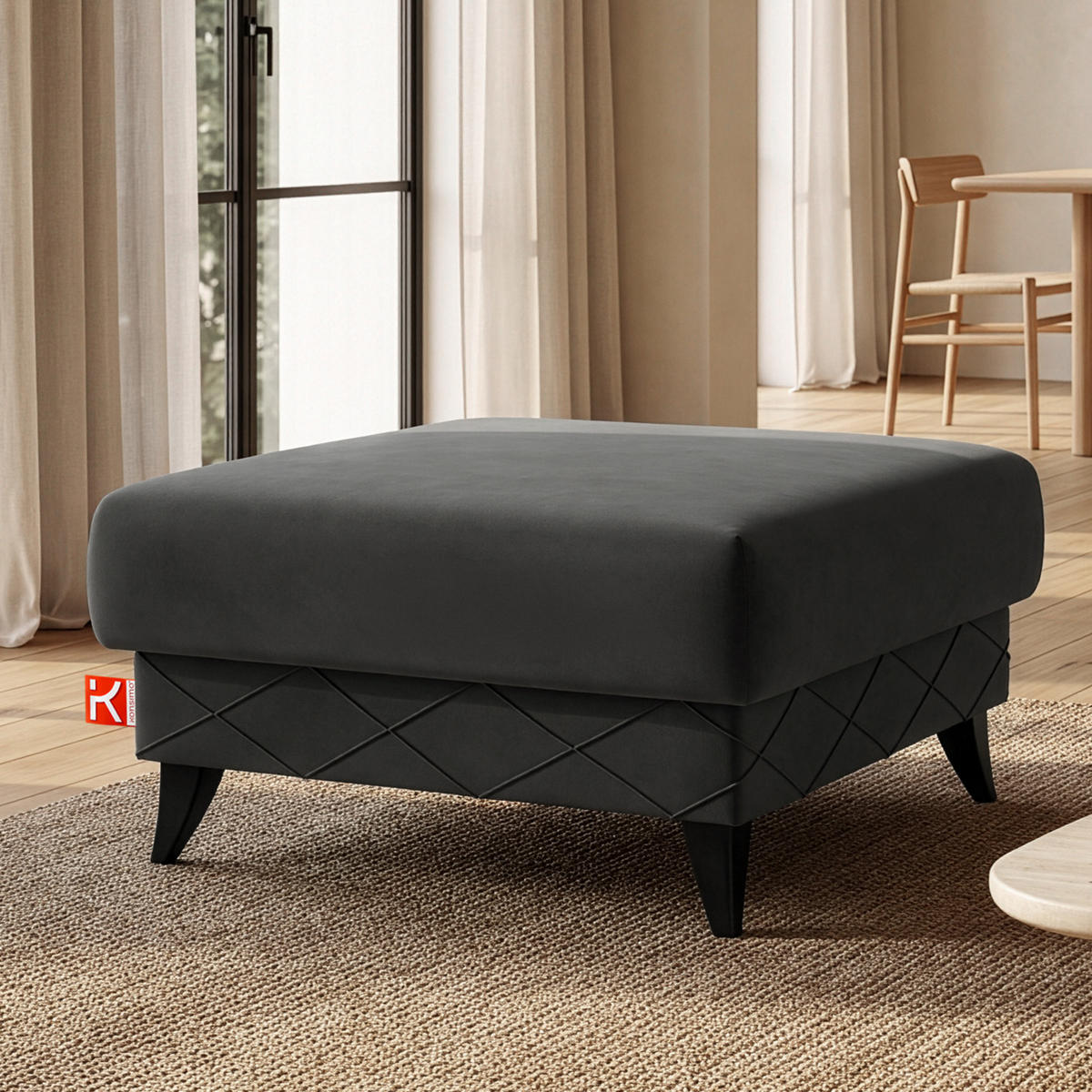 POUF GUSTAVO III Velours, Anthrazit - Anthrazit, Holz/Holzwerkstoff (92/49/92cm) - KONSIMO®