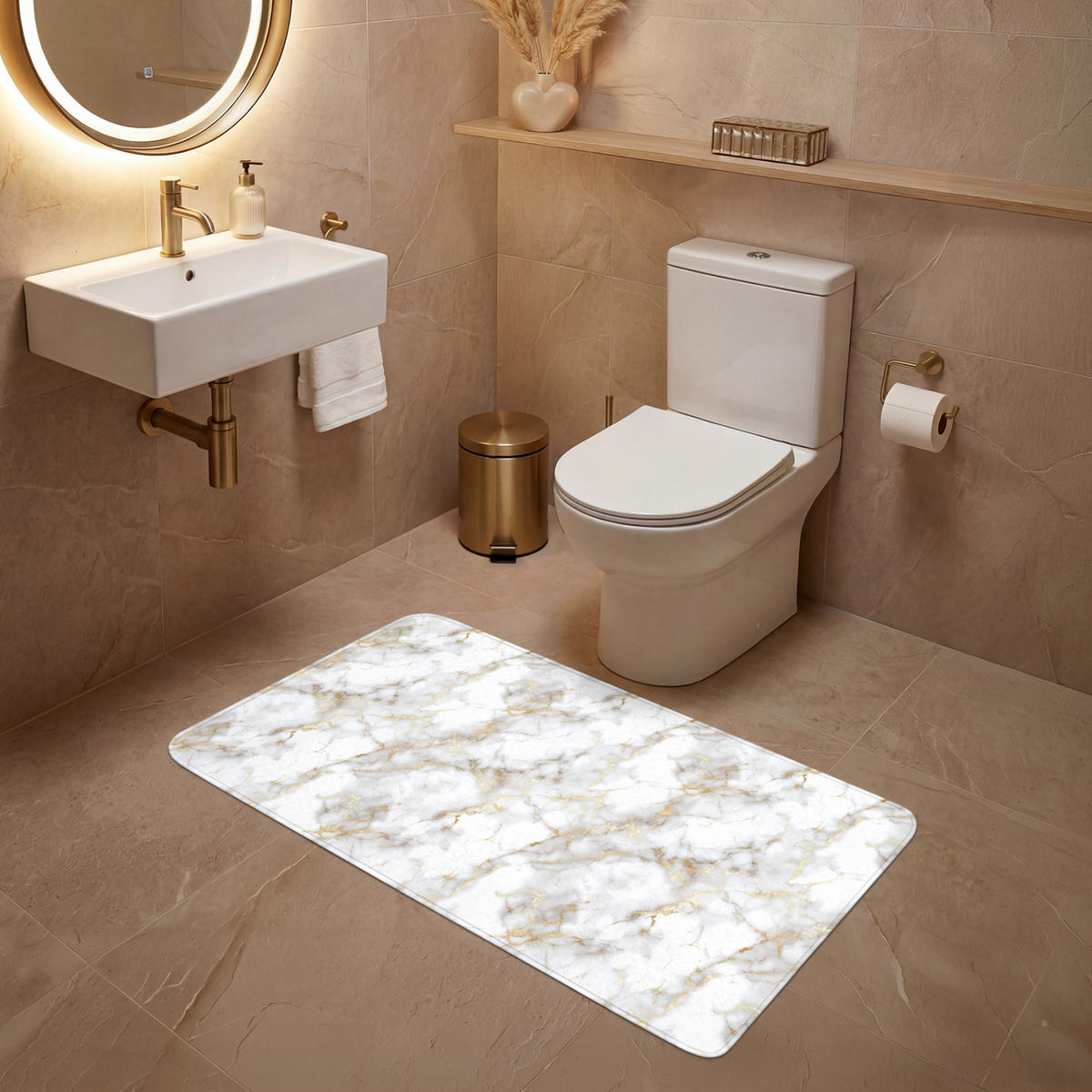 WC PŘEDLOŽKA Zlaté žilky - Mramor - Bílý 120x60 cm - bílá, textil/plast (120/1cm) - OnlyWow