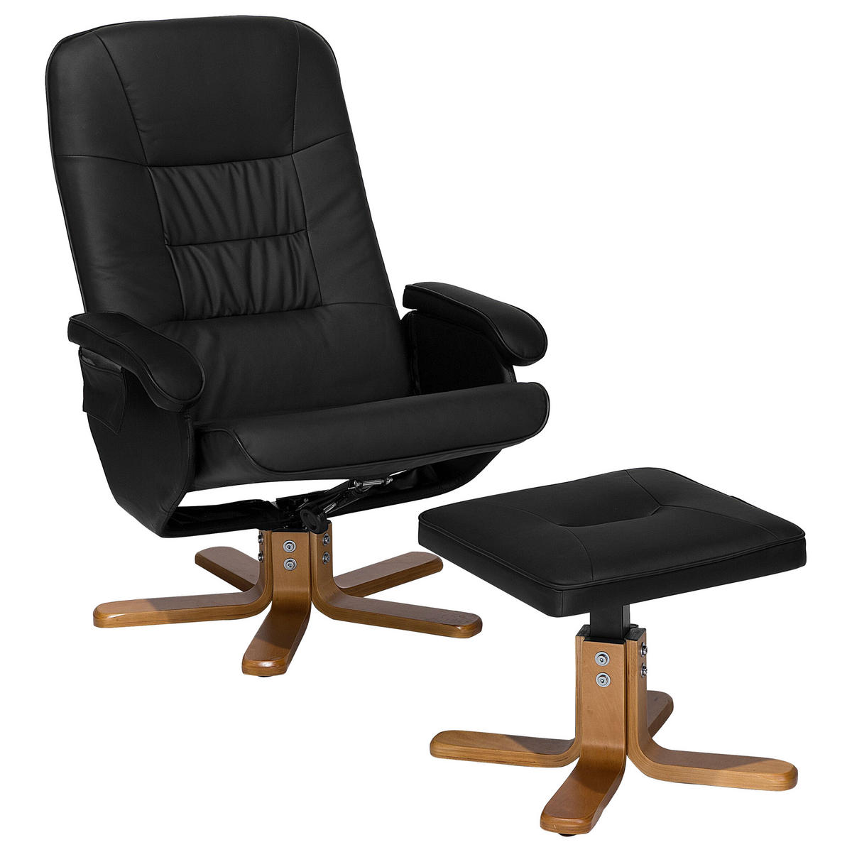 MASSAGESESSEL mit Fußhocker Kunstleder Schwarz Relaxpro - Schwarz, Holz/Textil (70/98/50cm) - Beliani