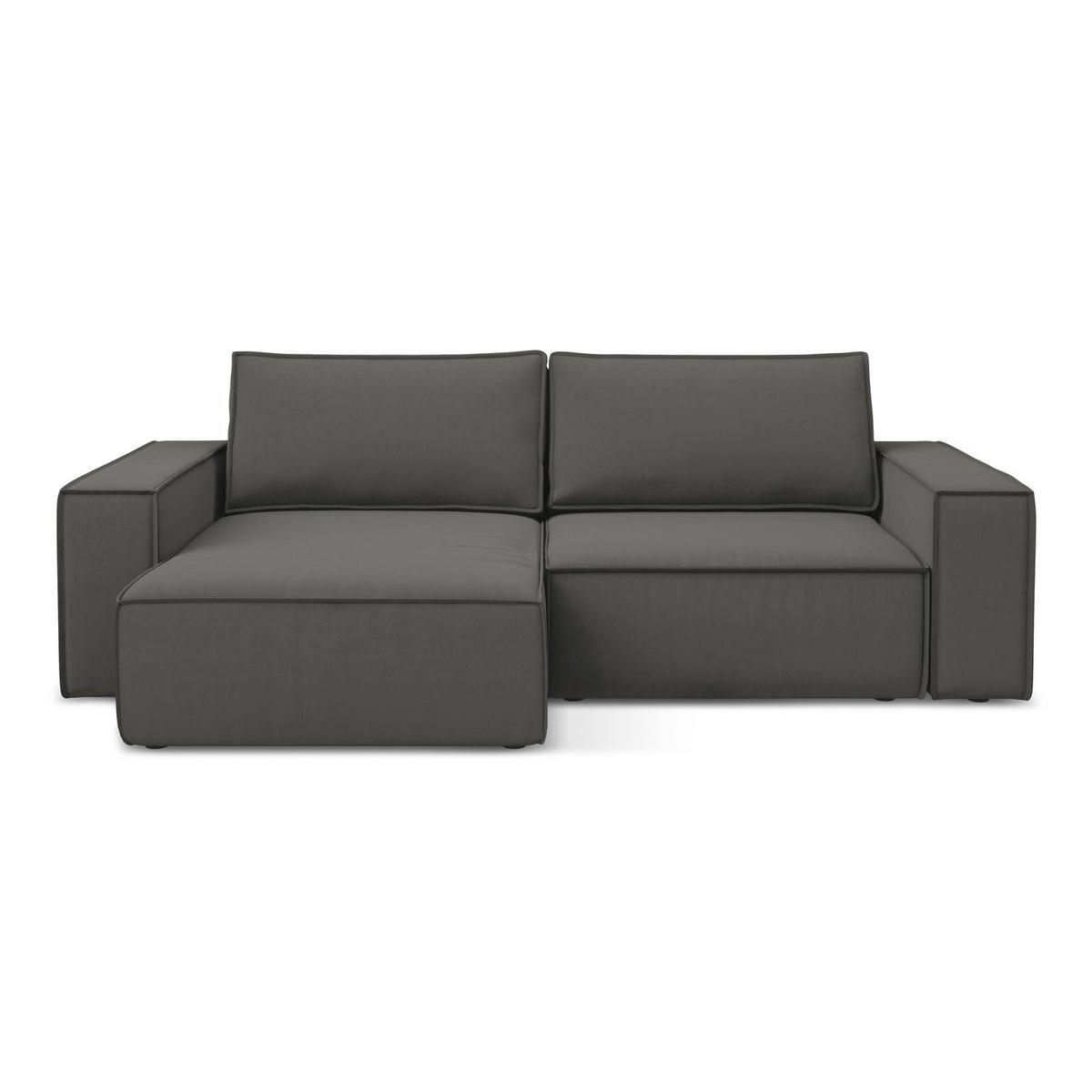 ECKSOFA mit Schlaffunktion Samt Stoff Grau - Dunkelgrau/Schwarz, Kunststoff/Textil (148/257cm) - LaMiaSofa