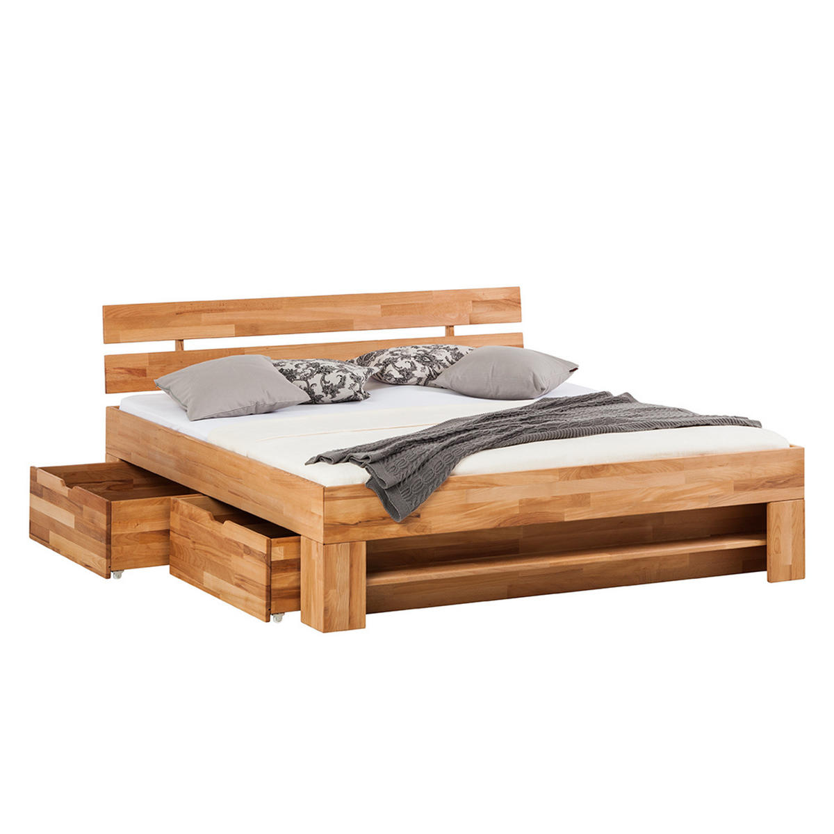 MASSIVHOLZBETT mit Bettkästen - Kernbuche massiv - Kernbuche, Holz (180/200cm) - home24