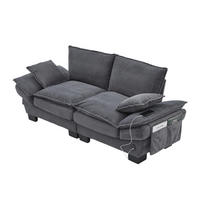 2-SITZER Sofa aus Cord 190x73x84 cm mit USB-C & Seitentaschen, dunkelgrau - Dunkelgrau, Textil (73/84/190cm)