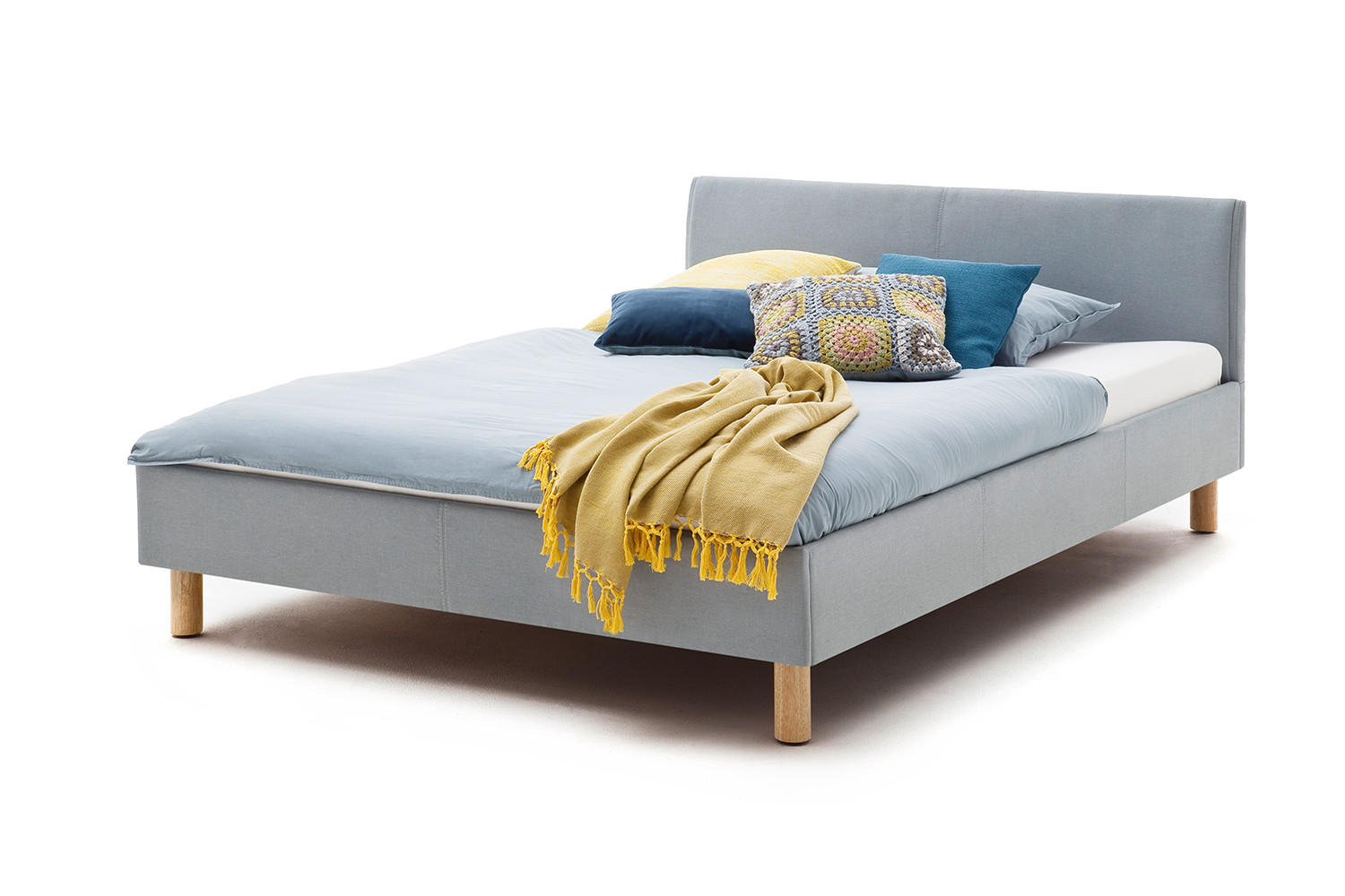 POLSTERBETT LEO Blau Eiche - Blau, Textil (140/200cm) - KAWOLA