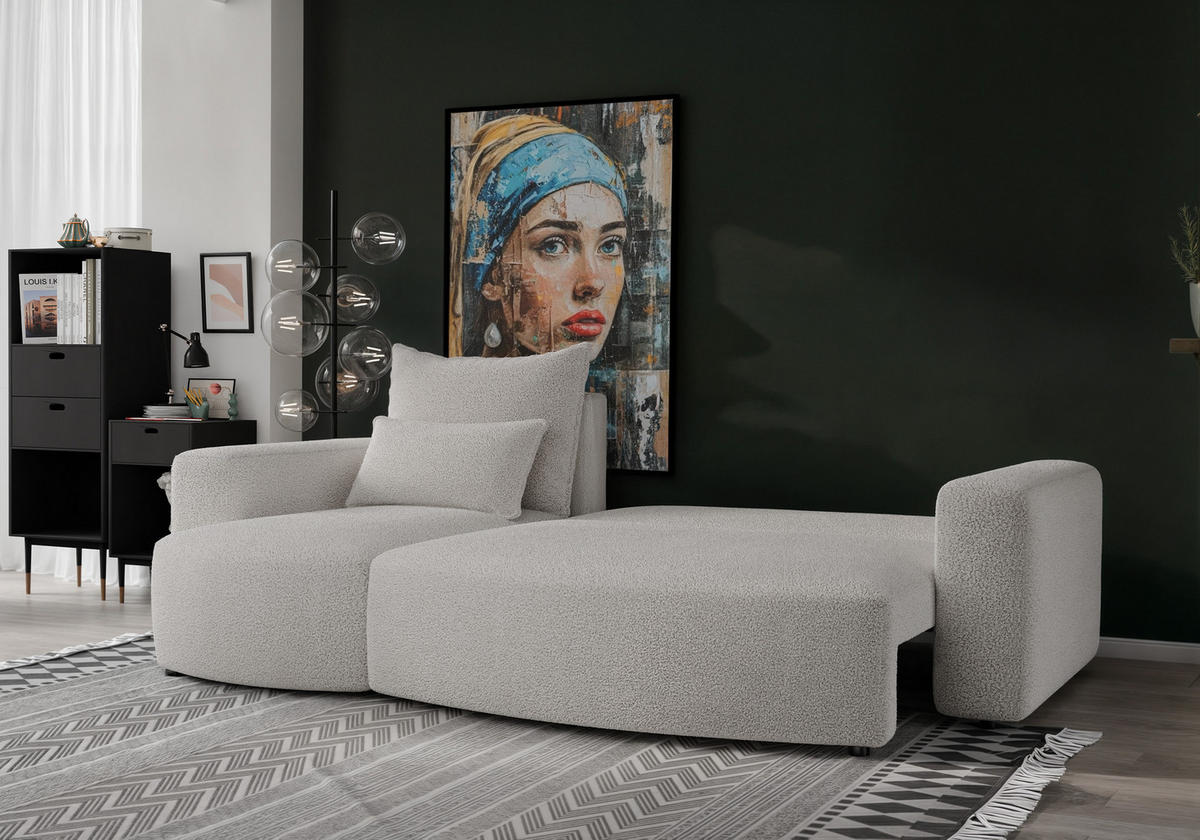 ECKSOFA Travis mit Bettkasten und Schlaffunktion, L-Form, Boucle, Universal - Beige, Holzwerkstoff (248/148cm) - 4ALL HOME