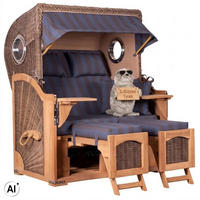 STRANDKORB Düne 2 Sitzer Teak PE Grey - Blaugrau/Braun, Holz/Metall (125/170/80cm) - Mr. Deko