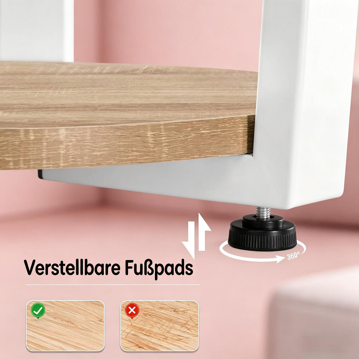 BEISTELLTISCH DE-37223 rund mit 2 Regalen Helle Eiche - Eichefarben, Metall (50/50/53cm) - ComfortXL