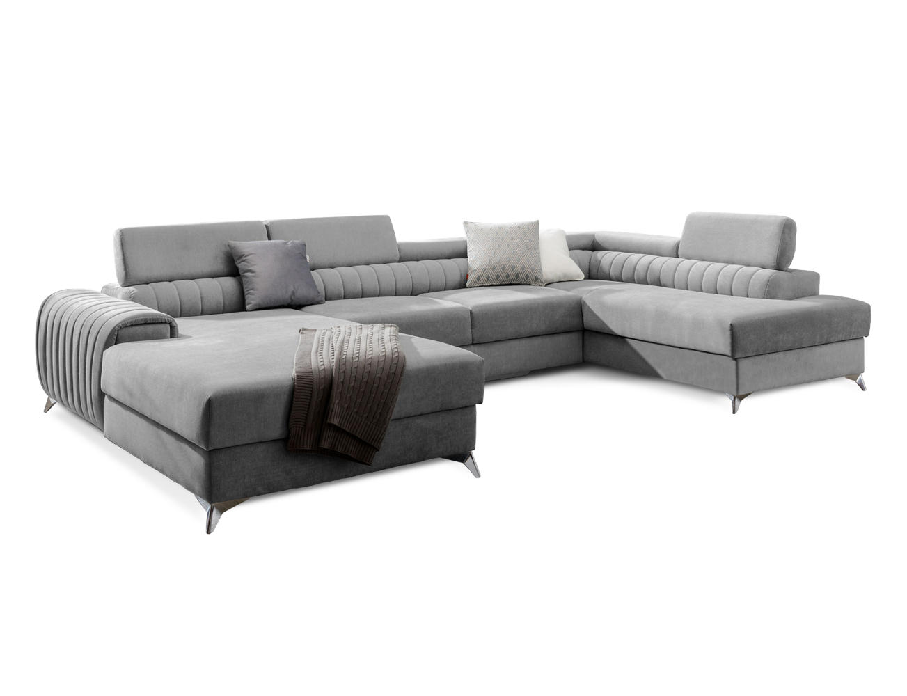 WOHNLANDSCHAFT mit Schlaffunktion und Bettkasten - Chromfarben/Grau, Textil/Metall (202/92/354cm) - Eltap