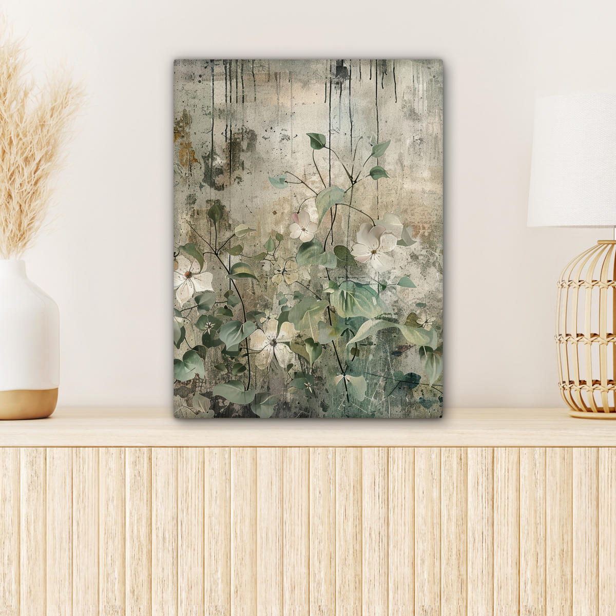 LEINWANDBILD - Blumen - Blätter - Abstrakt - Modern - 30x40 - Bilder - Grau, Textil (30/40cm) - MuchoWow